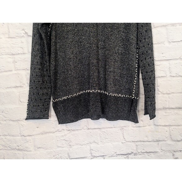 Pure Amici Cotton Silk Blend Black Silver Metallic V-Neck Sweater Size Med - Picture 9 of 9